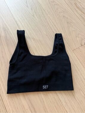 SET Active Black Ribbed Tank Crop Top